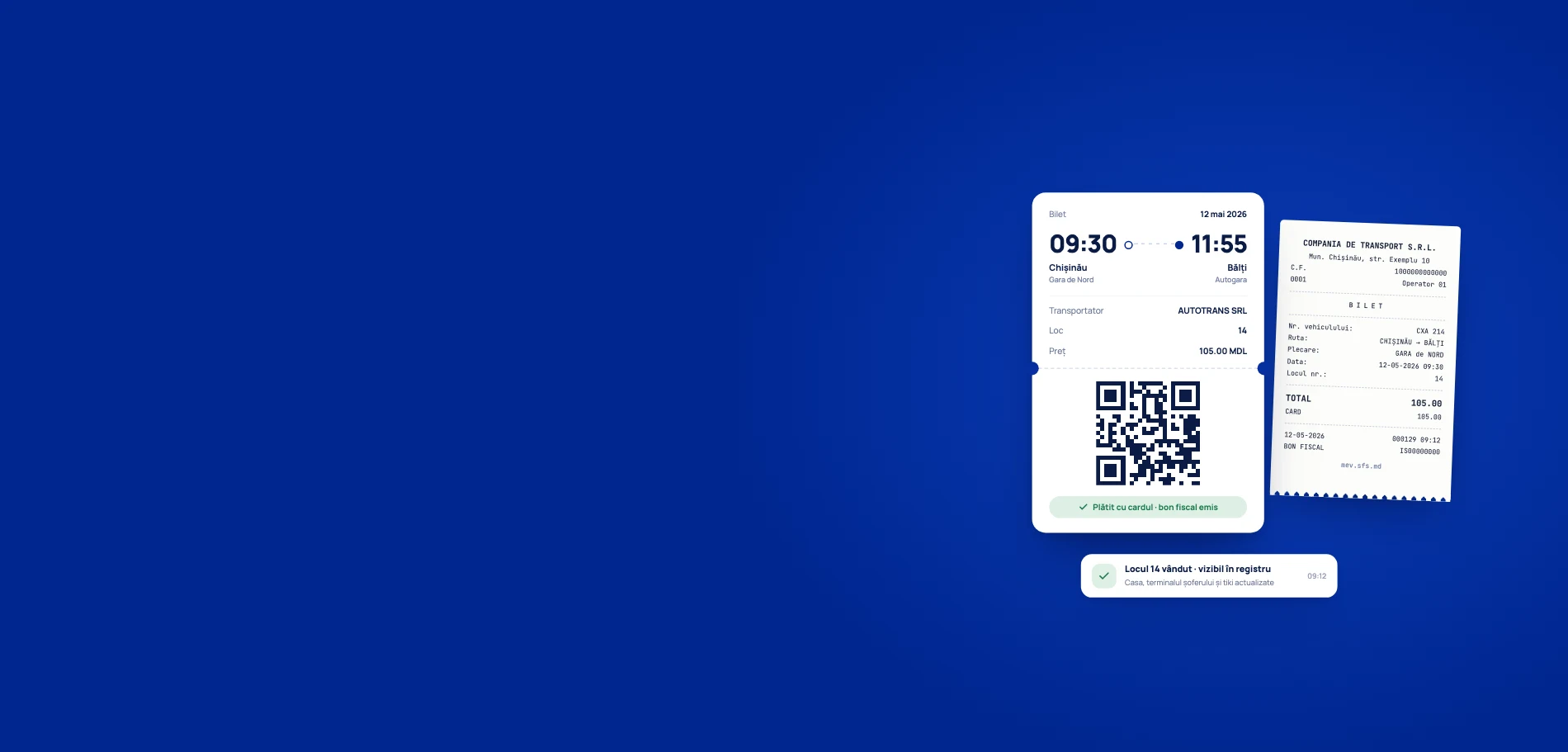 Bilet Mobilet și bon fiscal: locul vândut apare imediat în registru